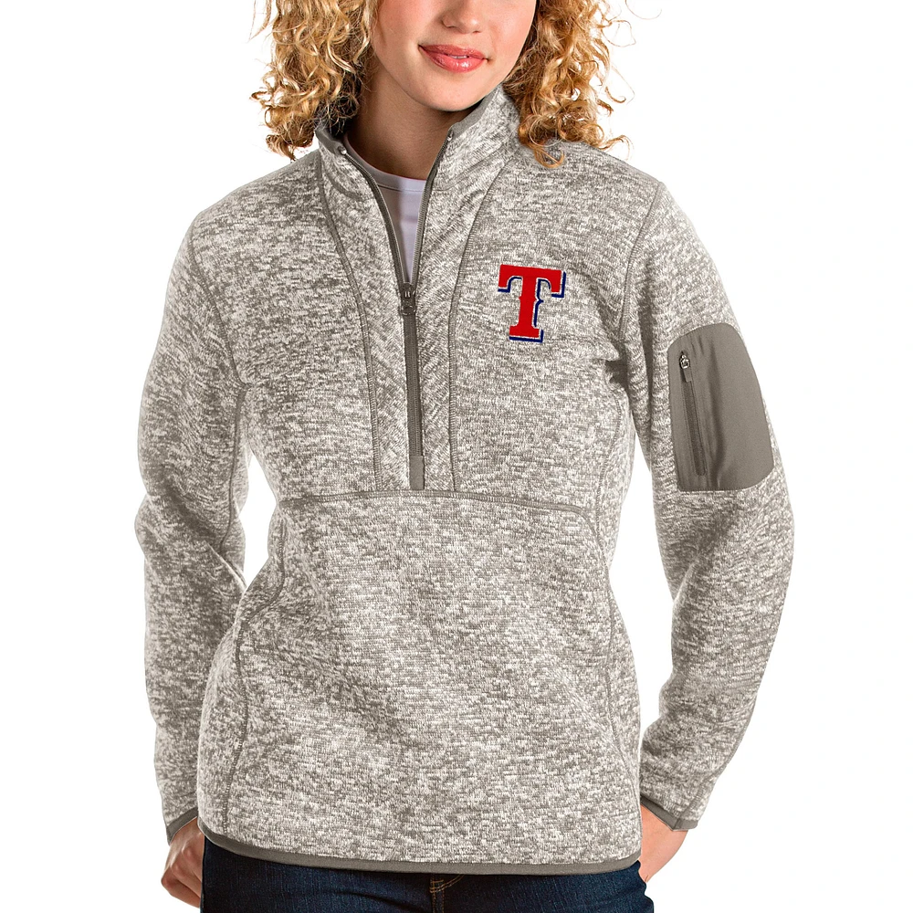 Women's Antigua Oatmeal Texas Rangers Fortune Quarter-Zip Pullover Jacket