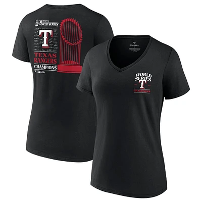 T-shirt noir à col en V pour femme, champion de la série mondiale 2023 des Texas Rangers