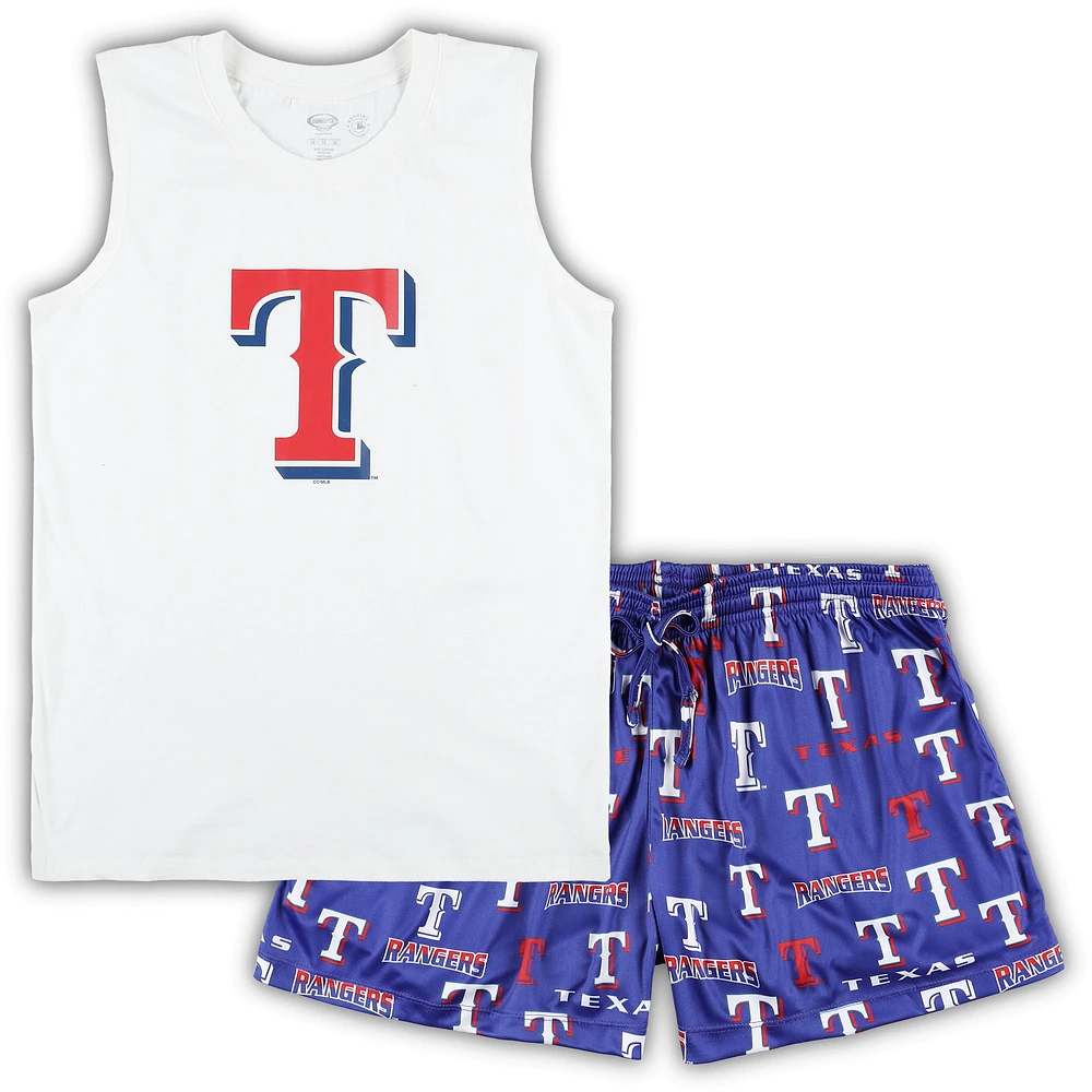 Ensemble de nuit débardeur et short Concepts Sport White/Royal Texas Rangers pour femme