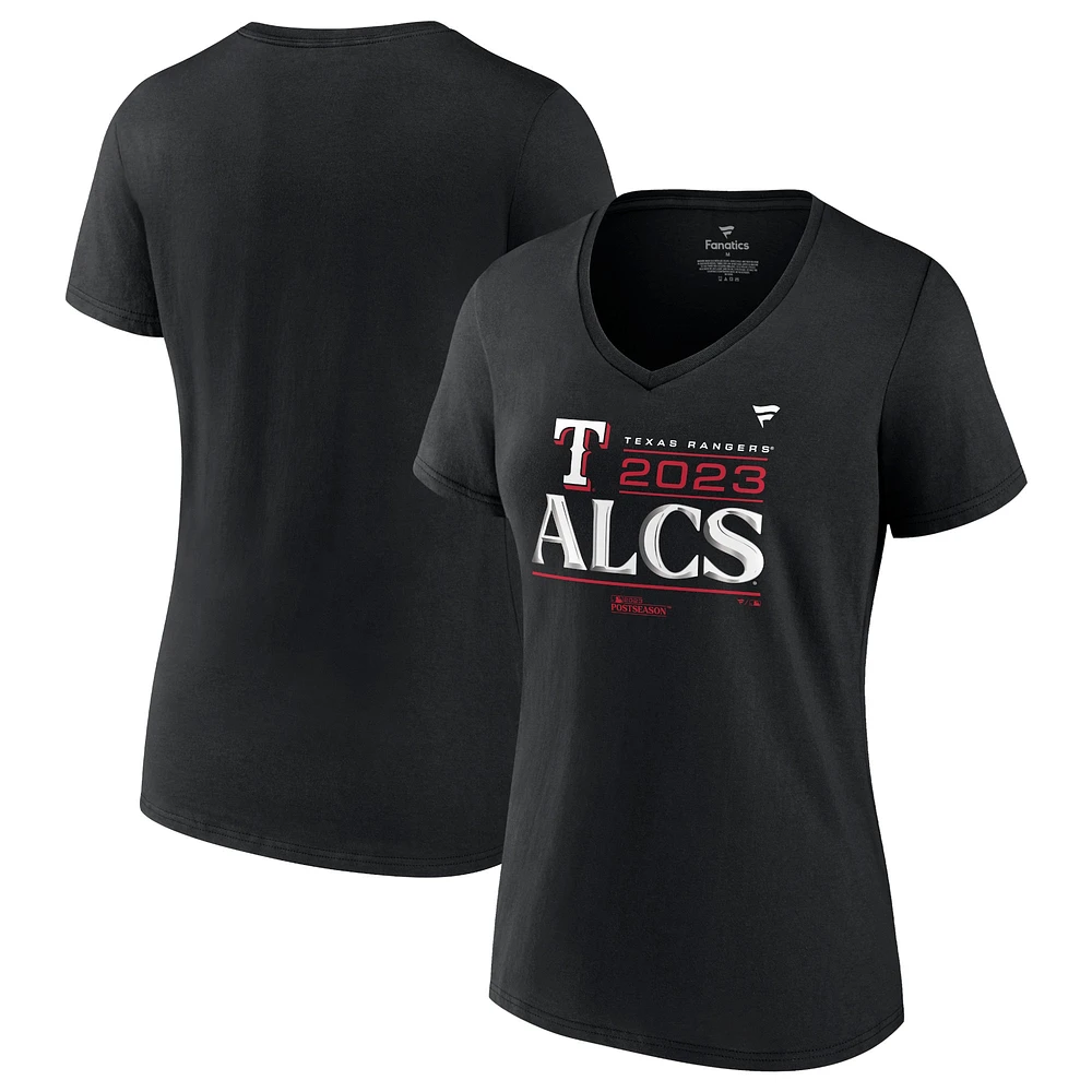 T-shirt noir à col en V pour femmes Fanatics Texas Rangers 2023 Division Series Winner Locker Room