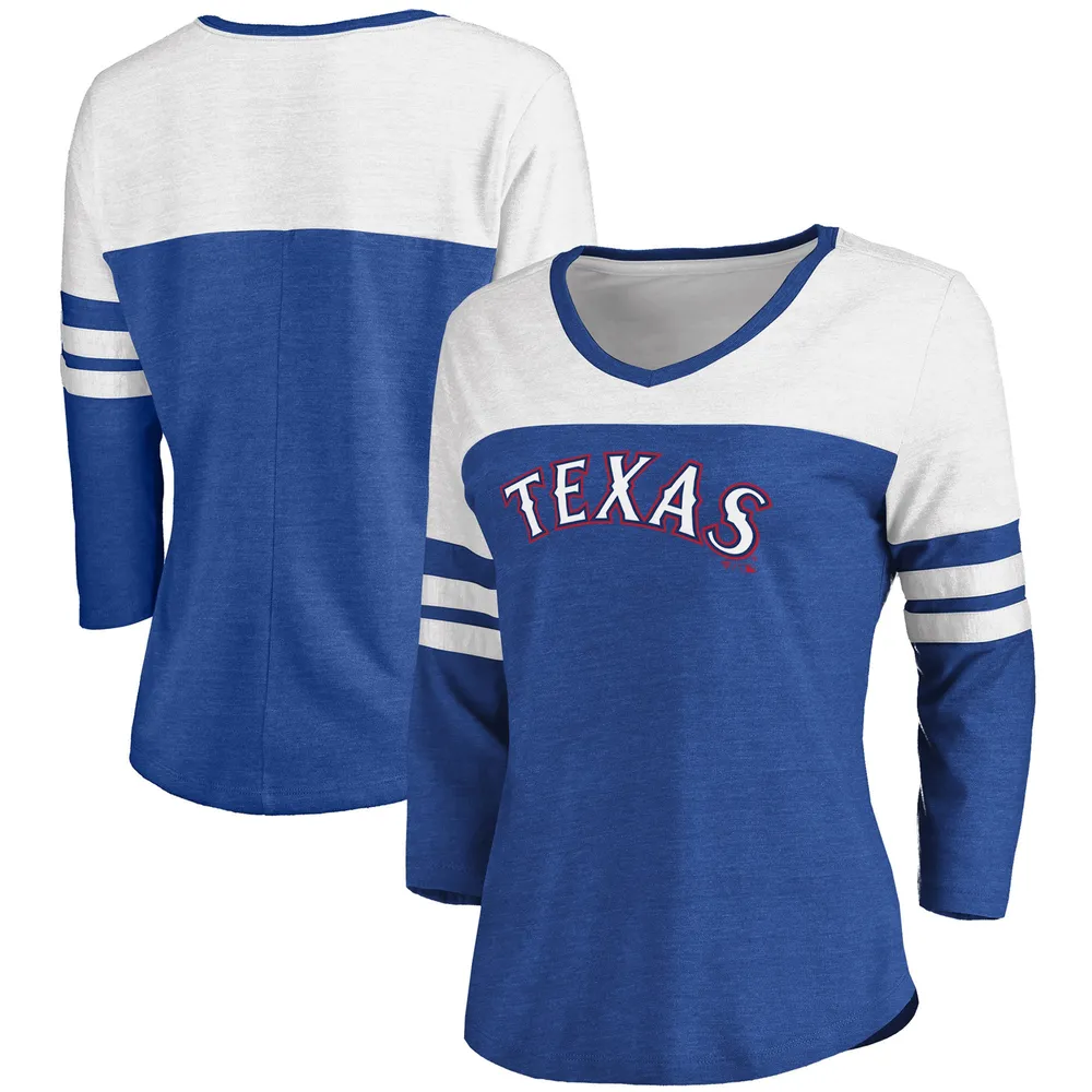 Lids Texas Rangers Fanatics Branded Women's Official Wordmark 3/4 Sleeve  V-Neck T-Shirt - Heathered Royal/White