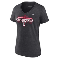 Fanatics Heather Charcoal Texas Rangers 2023 American League Champions Vestiaire T-shirt à col en V grande taille pour femmes