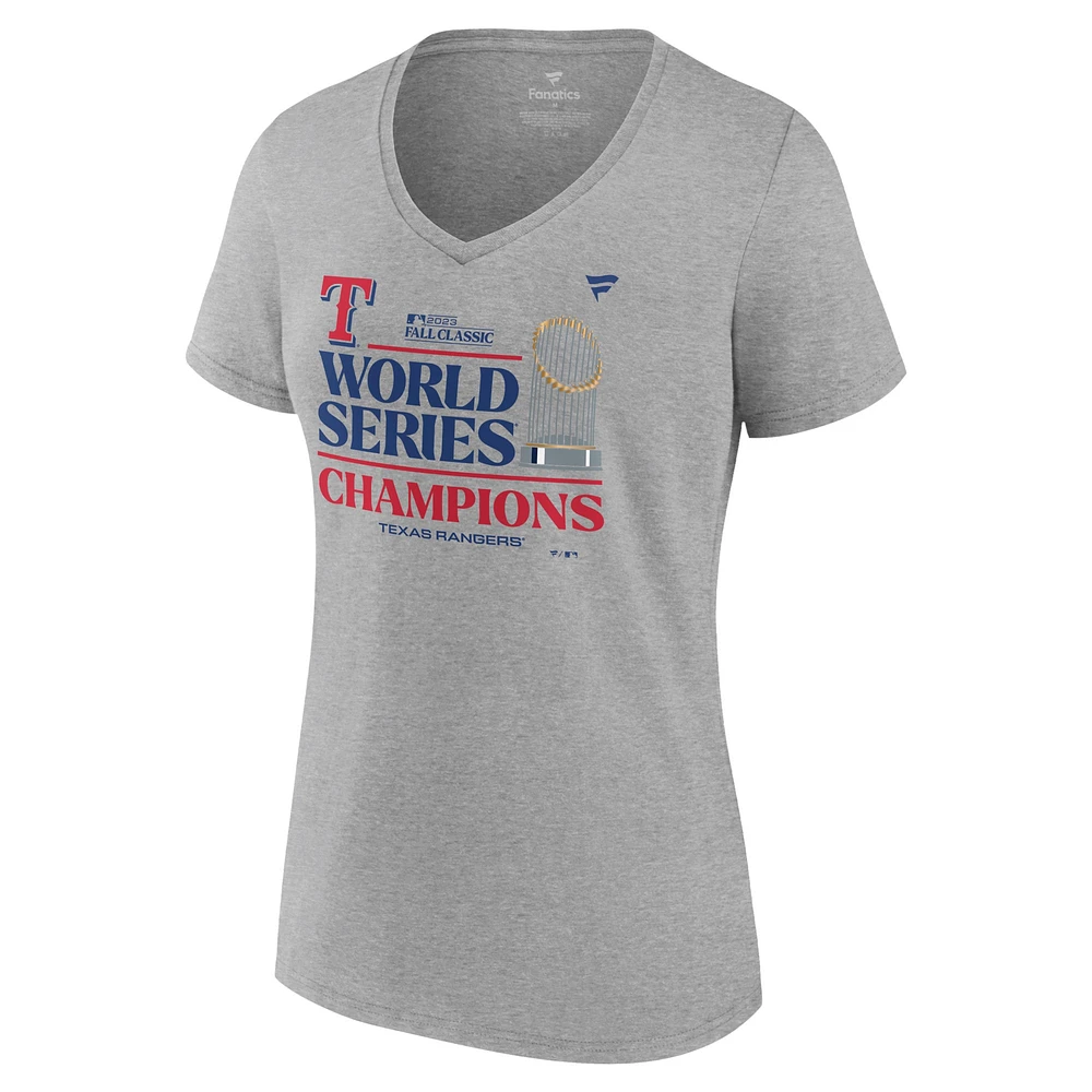 Fanatics Heather Grey Texas Rangers 2023 World Series Champions Locker Room T-shirt à col en V grande taille pour femmes