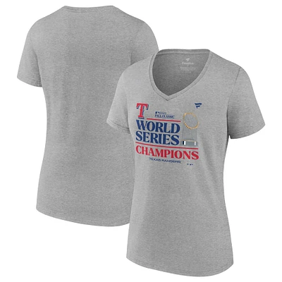 Fanatics Heather Grey Texas Rangers 2023 World Series Champions Locker Room T-shirt à col en V grande taille pour femmes