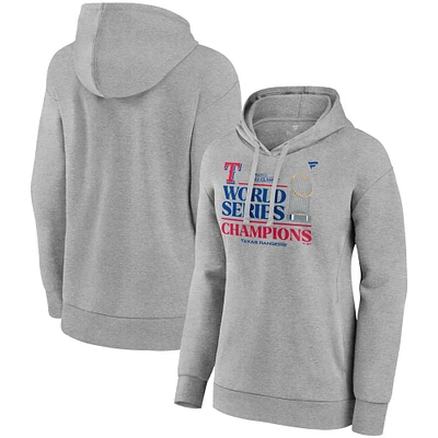 Sweat à capuche Fanatics Heather Grey Texas Rangers pour femmes, Champions de la Série mondiale 2023, vestiaire