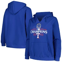 Sweat à capuche avec logo Trophée Fanatics Royal Texas Rangers 2023 World Series Champions pour femmes, grande taille