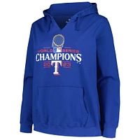 Sweat à capuche avec logo Trophée Fanatics Royal Texas Rangers 2023 World Series Champions pour femmes, grande taille