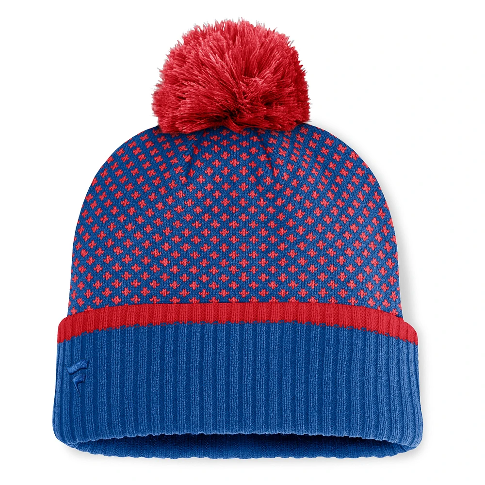 Bonnet tricoté à revers et pompon en jacquard Fundamental Royal Texas Rangers Fanatics pour femme