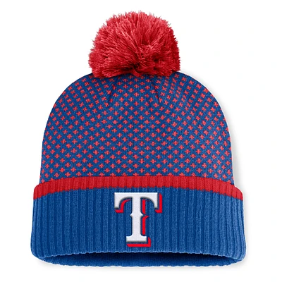 Bonnet tricoté à revers et pompon en jacquard Fundamental Royal Texas Rangers Fanatics pour femme