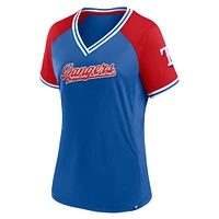 T-shirt à col en V Fanatics Royal Texas Rangers Glitz & Glam League Diva Raglan pour femmes