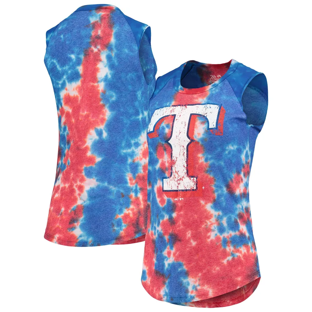 Lids Texas Rangers Majestic Threads Women's Tie-Dye Tri-Blend Muscle Tank  Top - Red/Blue