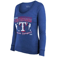 Women's Majestic Threads Royal Texas Rangers 2023 American League Champions Tour Long Sleeve Tri-Blend T-Shirt