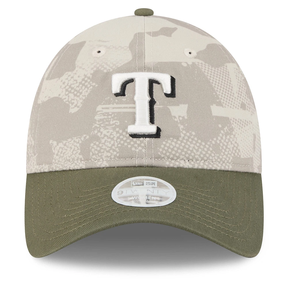 Women's New Era Light Beige/Olive Texas Rangers 2025 Armed Forces Day 9TWENTY Adjustable Hat