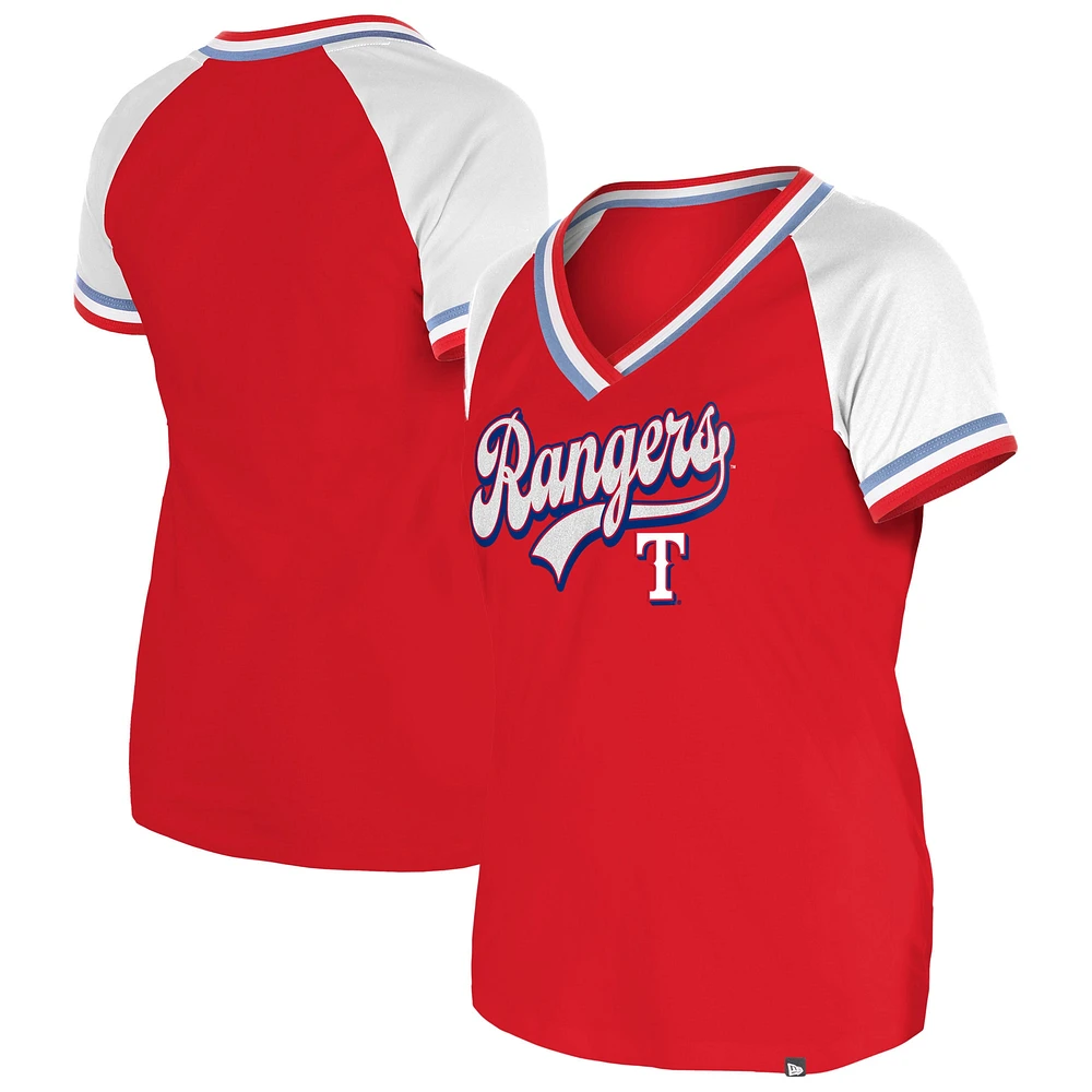 Women's New Era Red Texas Rangers Gameday Raglan V-Neck T-Shirt