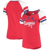 T-shirt à encoche en V manches rayées rouge Texas Rangers New Era pour femme