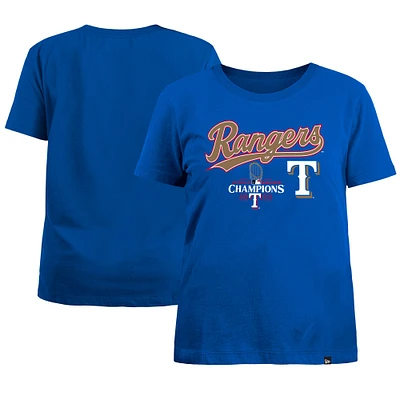 T-shirt avec logo New Era Royal Texas Rangers 2024 Gold Collection pour femme