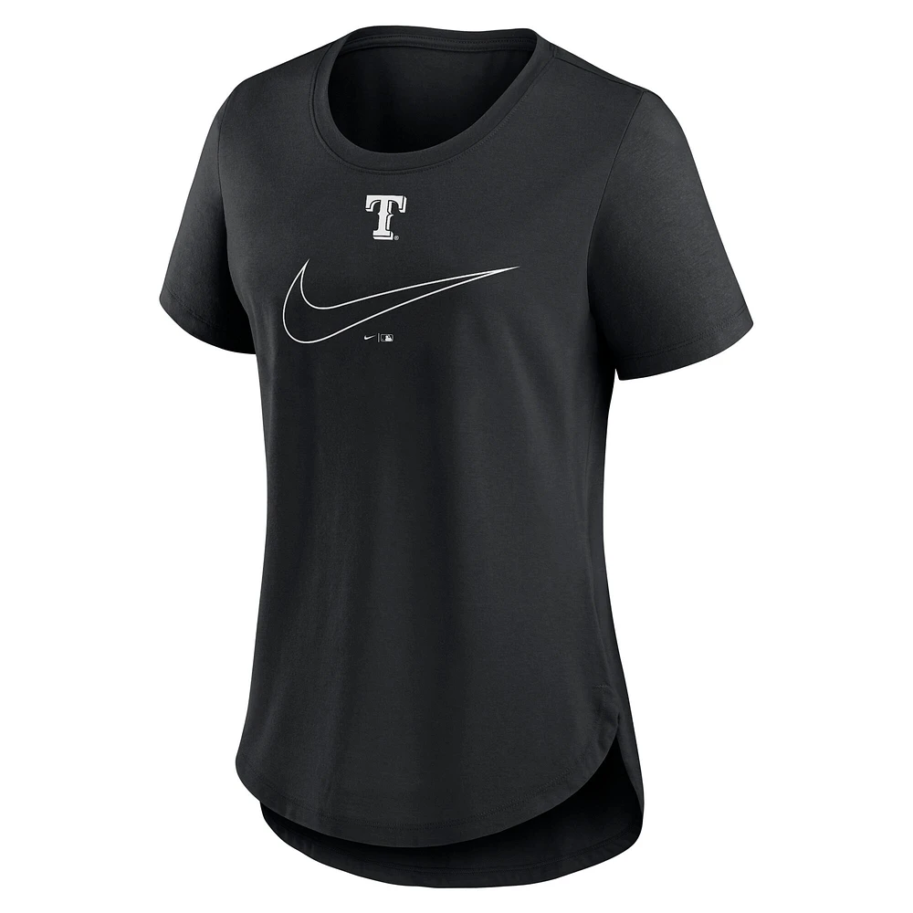 T-shirt à encolure dégagée tri-mélange gros logo Nike Texas Rangers noir pour femme