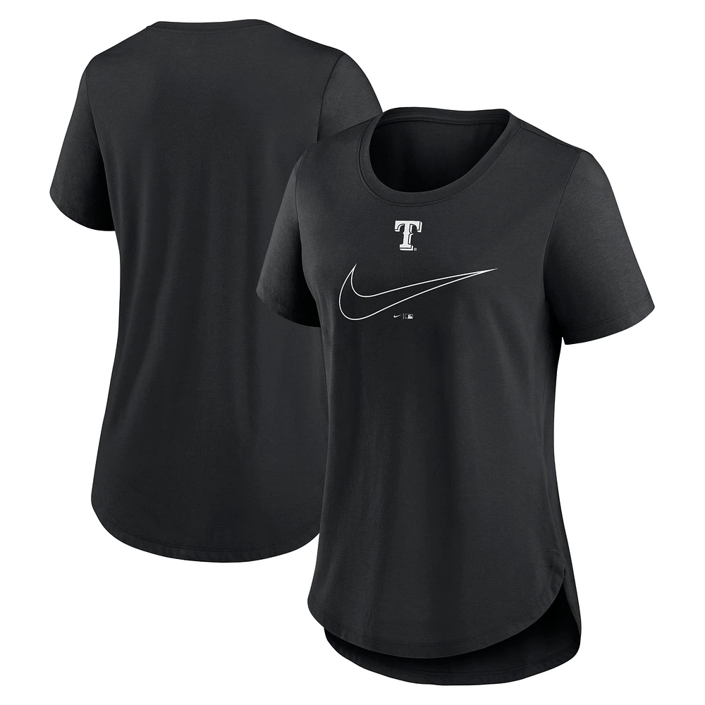 T-shirt à encolure dégagée tri-mélange gros logo Nike Texas Rangers noir pour femme