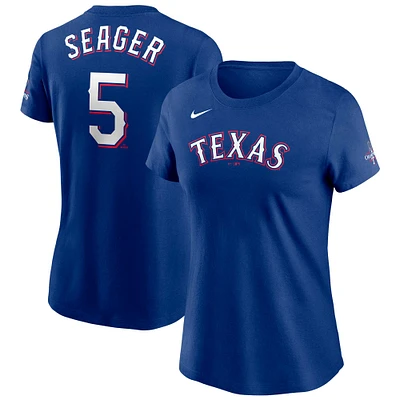 T-shirt Nike Corey Seager Royal Texas Rangers 2023 World Series Champions Nom et numéro pour femme