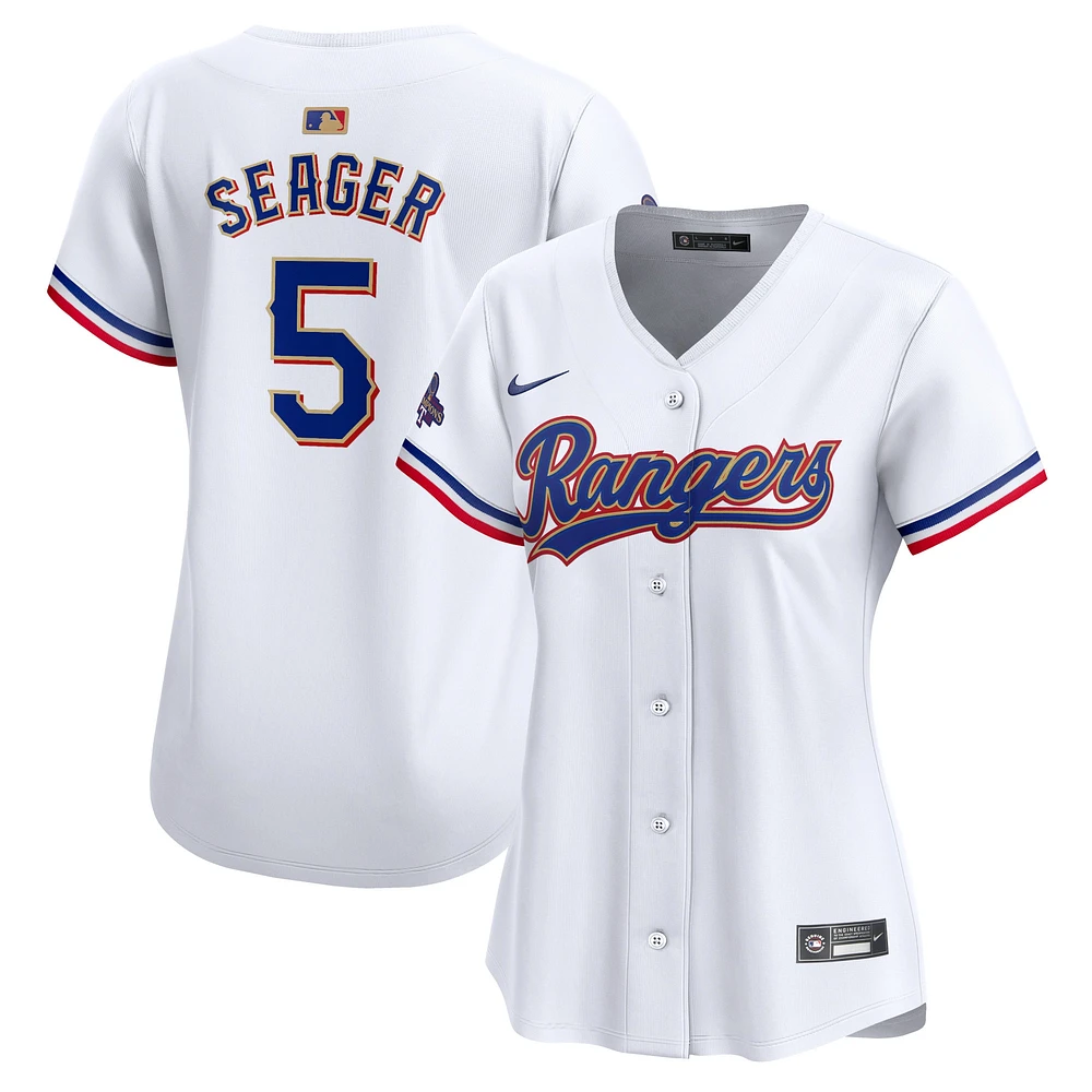 Maillot de joueur Nike Corey Seager blanc Texas Rangers 2024 Gold Collection Limited pour femme