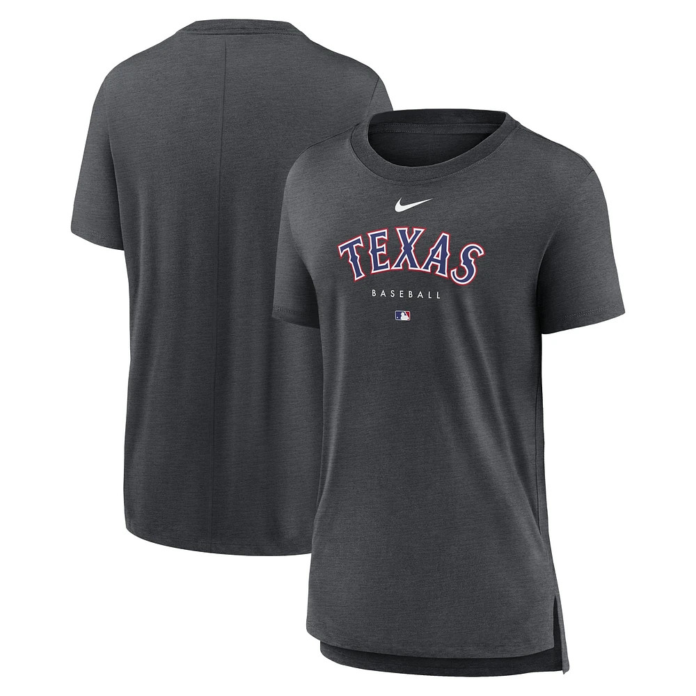 T-shirt à trois mélanges Nike Heather Charcoal Texas Rangers Authentic Collection Early Work pour femme