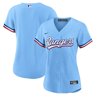 Maillot d'équipe Nike Texas Rangers Alternate Replica bleu clair pour femme