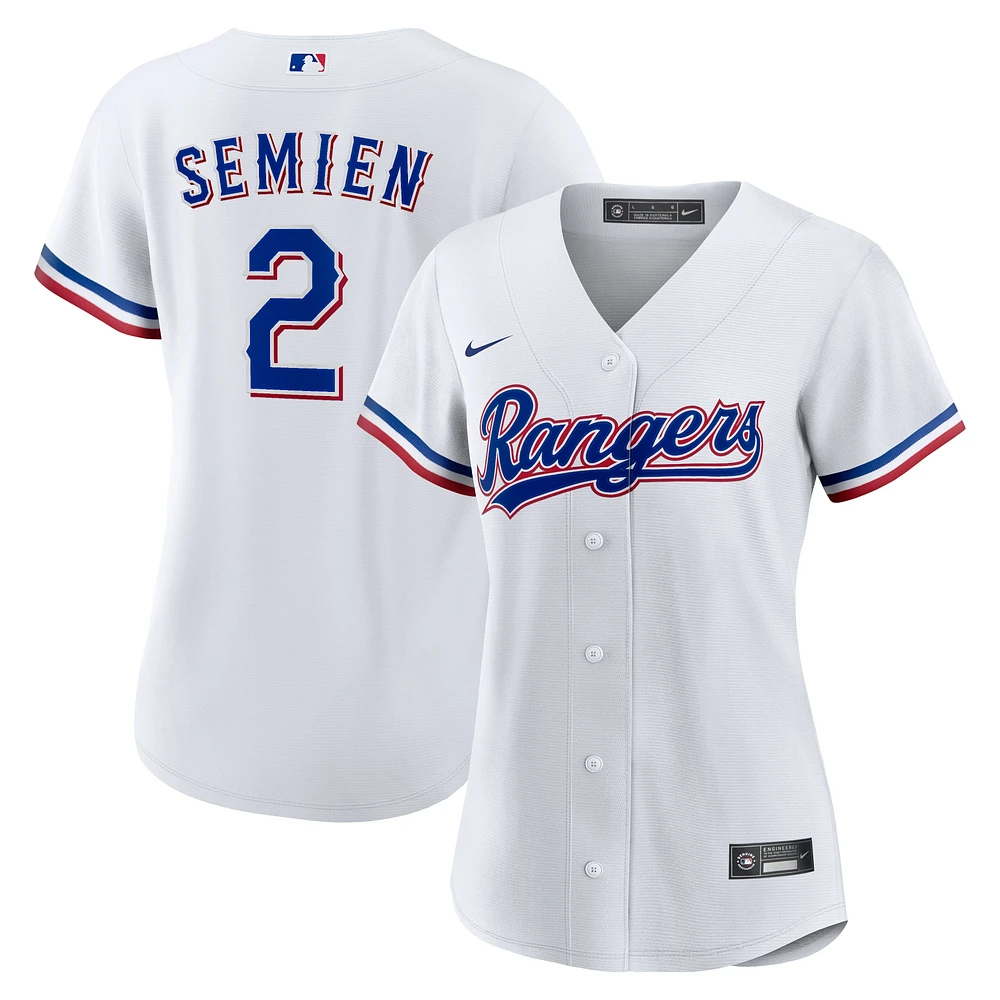 Maillot de joueur réplique à domicile Nike Marcus Semien des Texas Rangers blanc pour femme