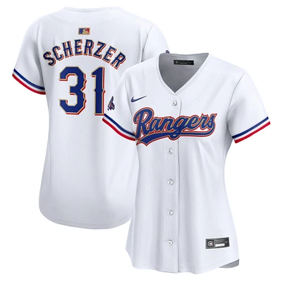 Maillot de joueur Nike Max Scherzer Texas Rangers 2024 Gold Collection Limited pour femme, blanc