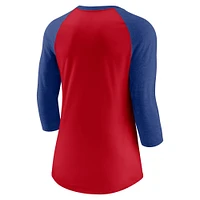 Women's Nike Red/Royal Texas Rangers Next Up Tri-Blend Raglan 3/4-Sleeve T-Shirt