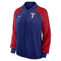 Veste à glissière intégrale Nike Royal Texas Rangers Authentic Collection Team Raglan Performance pour femme