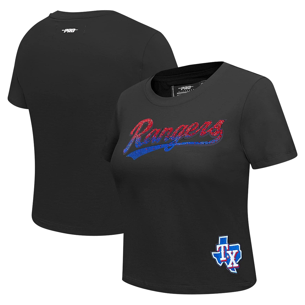 T-shirt ajusté à strass noir Pro Standard Texas Rangers pour femme