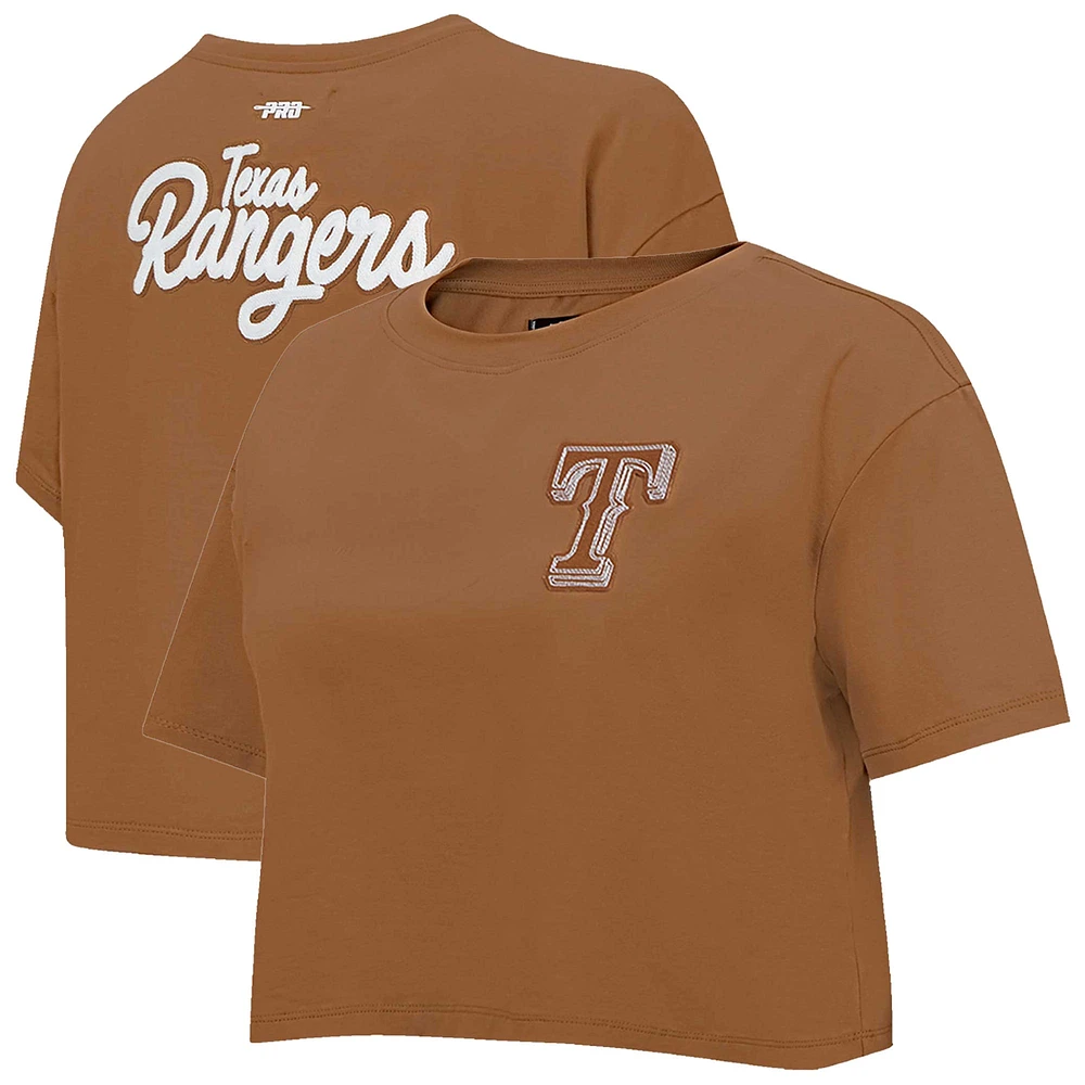 Women's Pro Standard Brown Texas Rangers Paint The City Cropped Boxy T-Shirt