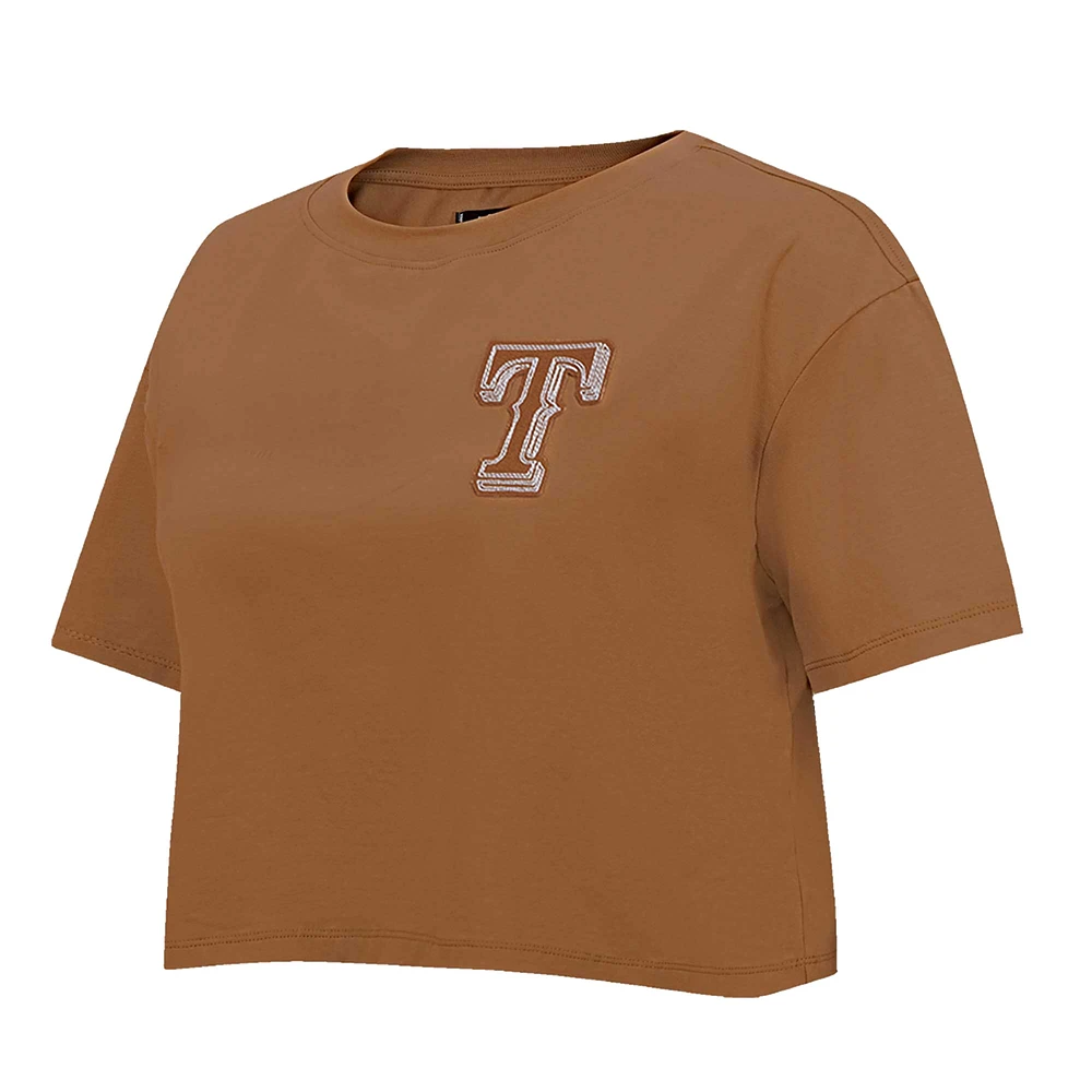 Women's Pro Standard Brown Texas Rangers Paint The City Cropped Boxy T-Shirt