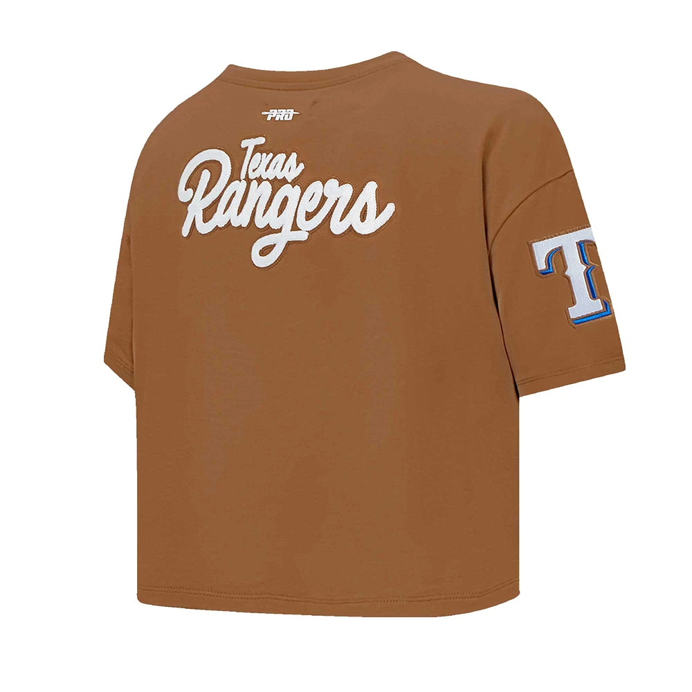 Women's Pro Standard Brown Texas Rangers Paint The City Cropped Boxy T-Shirt