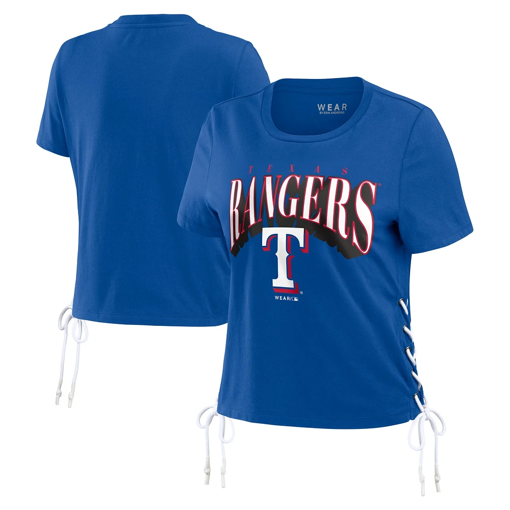 WEAR by Erin Andrews T-shirt court à lacets sur le côté des Royal Texas Rangers pour femmes