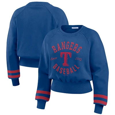 Women's WEAR by Erin Andrews  Royal Texas Rangers Vintage Washed Cropped Pullover Sweatshirt