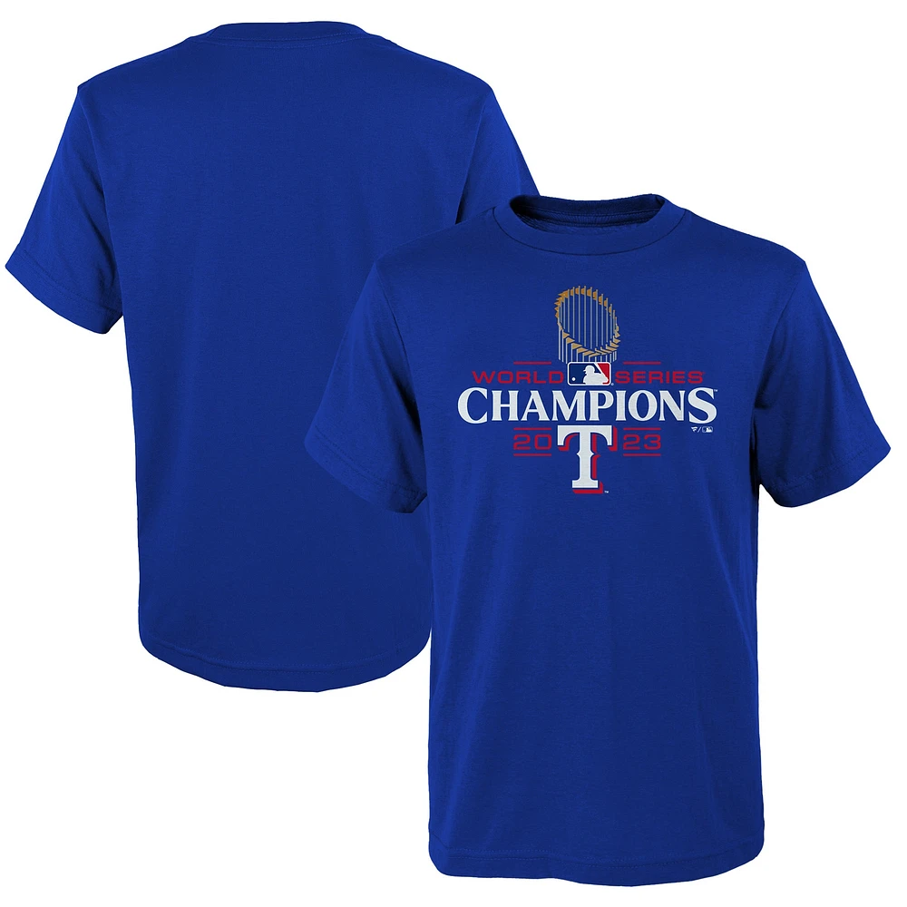 T-shirt avec logo des champions de la série mondiale 2023 Royal Texas Rangers fanatiques pour jeunes