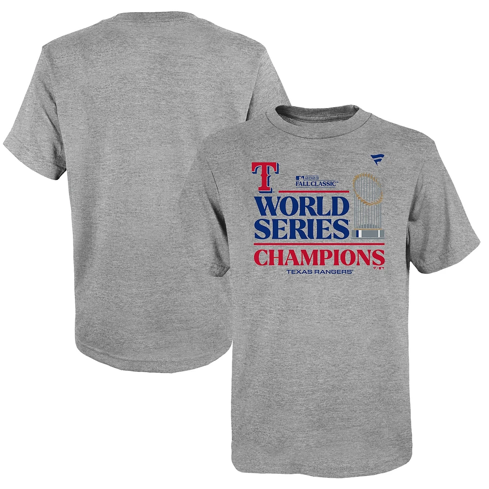 T-shirt de vestiaire pour jeunes champions la Série mondiale 2023 des Texas Rangers Heather Gray