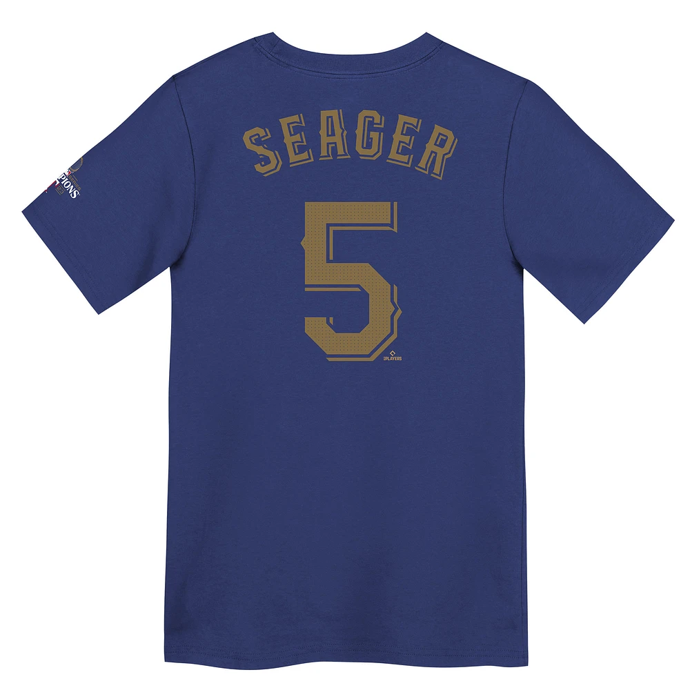 T-shirt Nike Corey Seager pour jeunes Texas Rangers 2024 Gold Collection avec nom et numéro