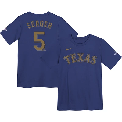 T-shirt Nike Corey Seager pour jeunes Texas Rangers 2024 Gold Collection avec nom et numéro