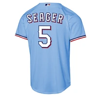 Maillot de joueur Nike Corey Seager bleu clair des Texas Rangers Alternate Replica 2.0 pour jeune