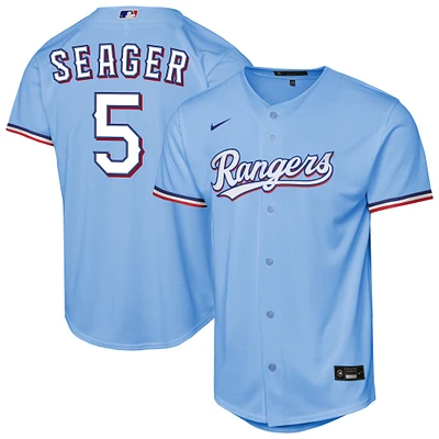 Maillot de joueur Nike Corey Seager bleu clair des Texas Rangers Alternate Replica 2.0 pour jeune