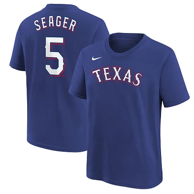 T-shirt Nike Corey Seager Royal Texas Rangers pour jeunes avec nom et numéro de joueur à domicile