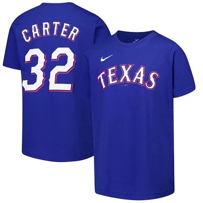 T-shirt Nike Royal Texas Rangers avec nom et numéro pour jeune Evan Carter