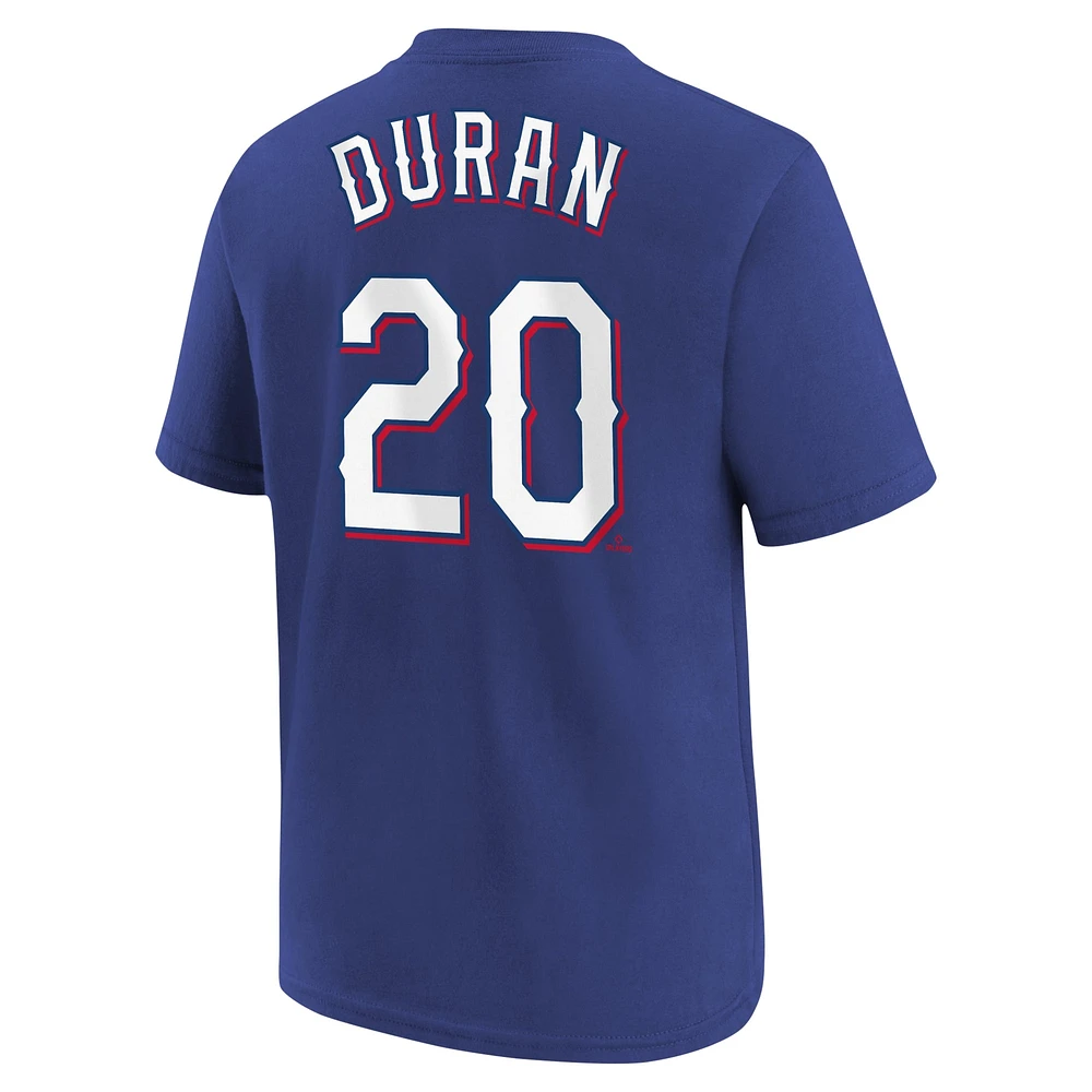 T-shirt Nike Ezequiel Duran Royal Texas Rangers avec nom et numéro pour jeune