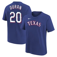 T-shirt Nike Ezequiel Duran Royal Texas Rangers avec nom et numéro pour jeune