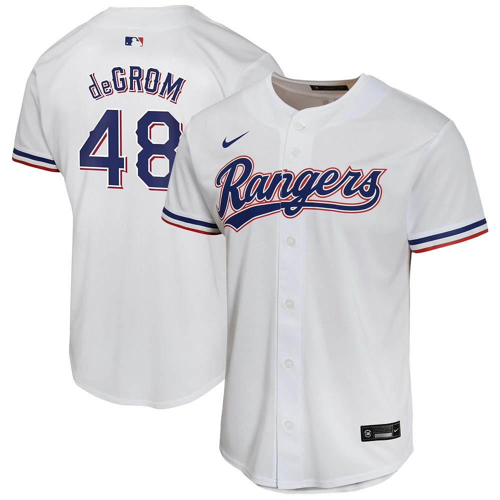 Maillot de joueur match à domicile Nike Jacob deGrom pour jeunes des Texas Rangers, blanc