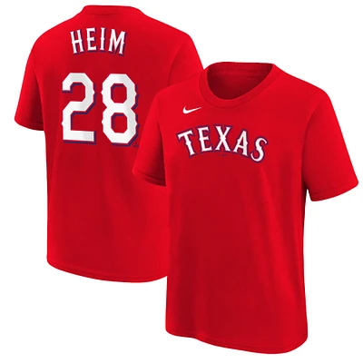 T-shirt Nike Jonah Heim pour jeune avec nom et numéro des Texas Rangers, rouge