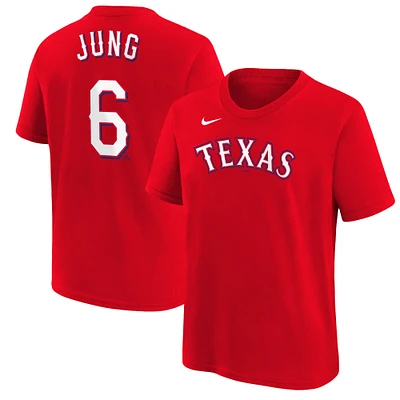 T-shirt Nike Josh Jung rouge avec nom et numéro des Texas Rangers pour jeunes