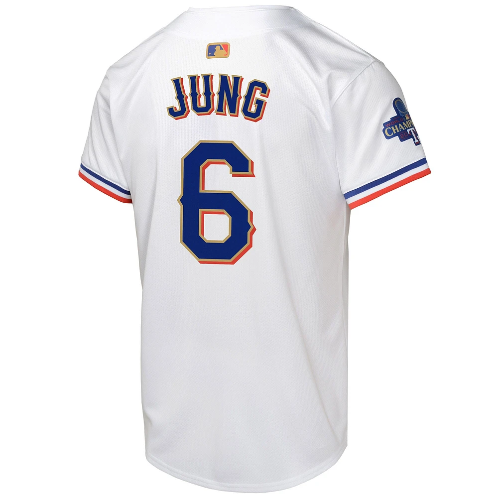 Maillot de joueur Nike Josh Jung blanc Texas Rangers 2024 Gold Collection Limited pour jeune